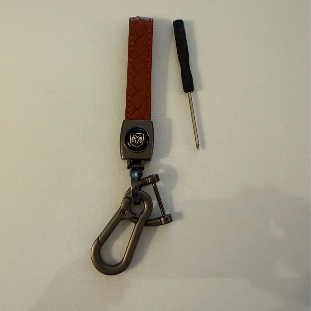 Dodge Key Fob Keychain in Brown Leather with Logo NWT